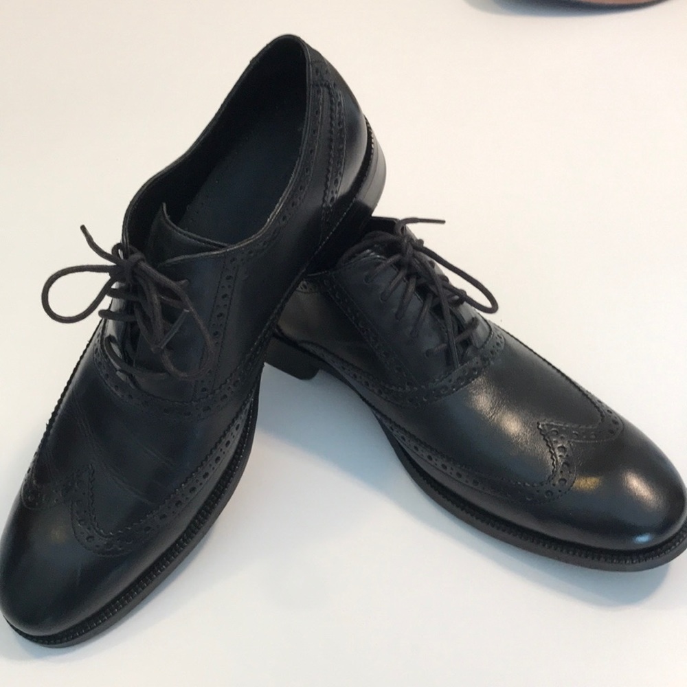 Cole Haan Black Leather Wingtip Oxfords